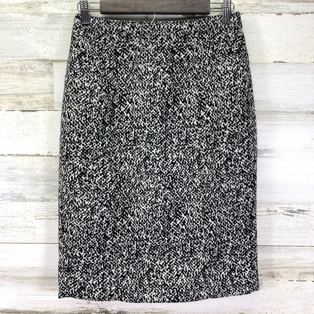 White House Black Market Womens Black & White Tweed Wool Blend Pencil Skirt Sz 4